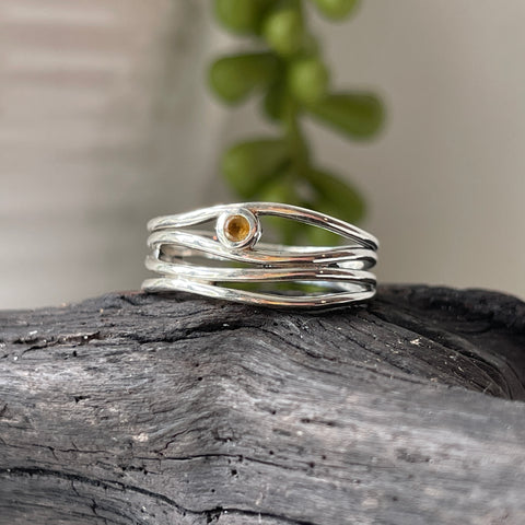 sterling silver citrine stone crystal ring