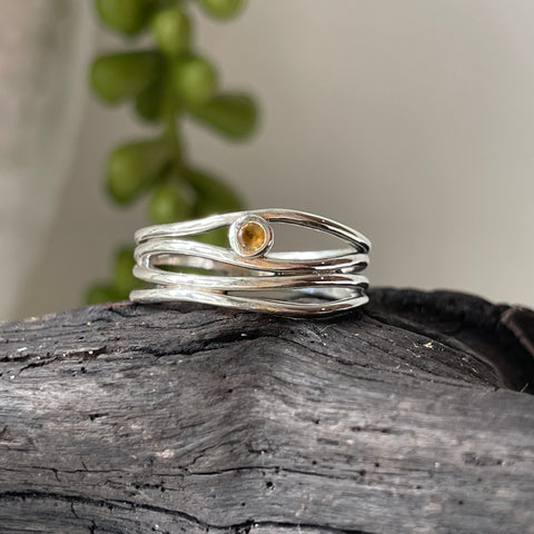 sterling silver citrine stone crystal ring