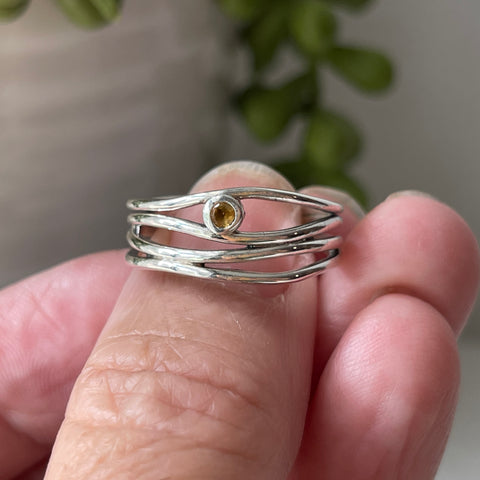 sterling silver citrine stone crystal ring