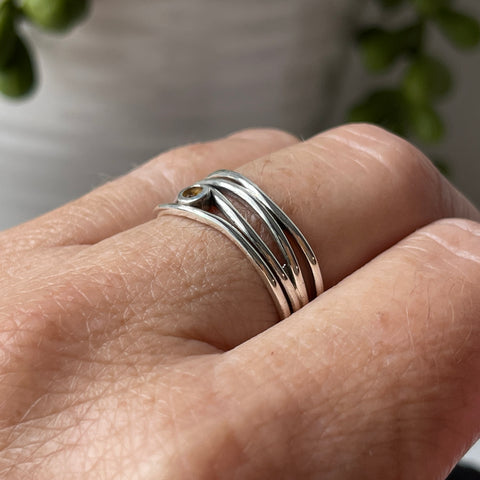 sterling silver citrine stone crystal ring