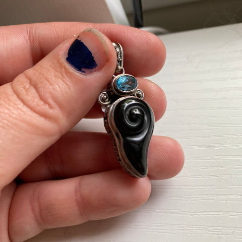 Onyx and Blue Topaz Sterling Silver Pendant