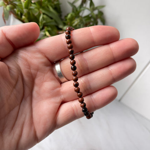 Pulsera de energía de piedras preciosas de obsidiana de caoba