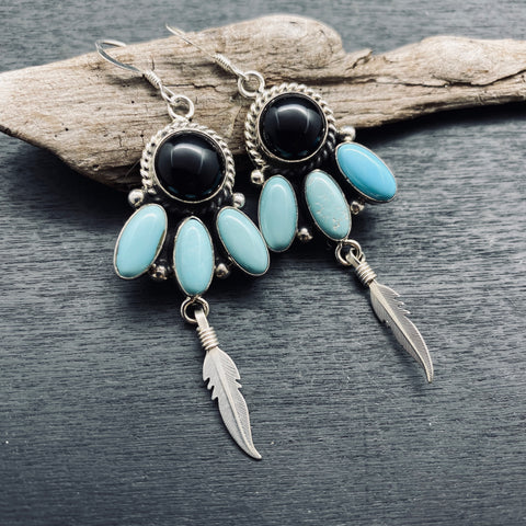 sterling silver Navajo turquoise and onyx earrings