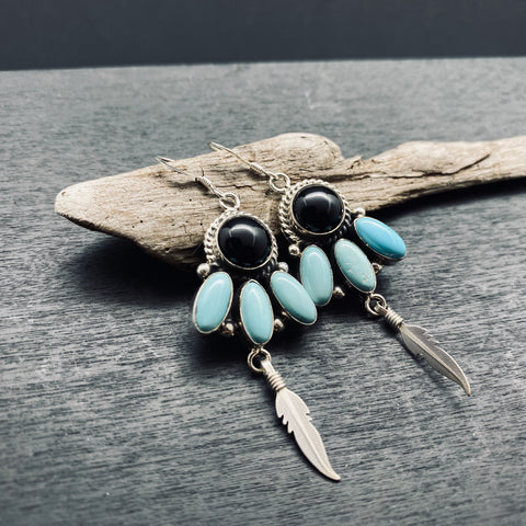 Navajo Sterling silver earrings with turquoise and black onyx