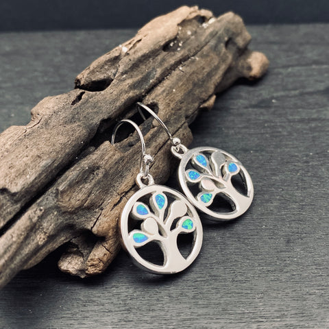 Opal Sterling Silver Tree of Life Earrings