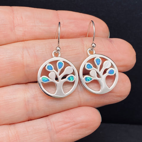 Opal Sterling Silver Tree of Life Earrings