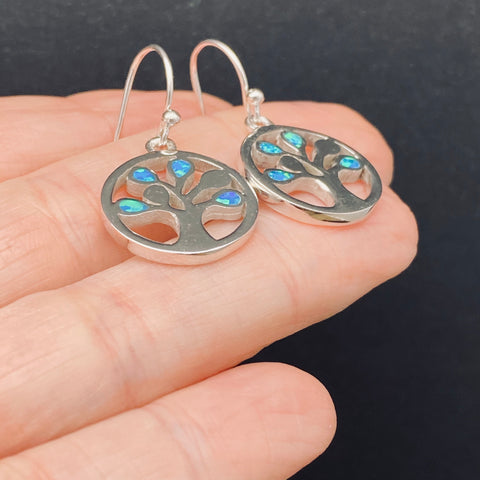 Opal Sterling Silver Tree of Life Earrings