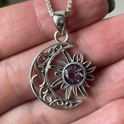 Amethyst Sterling Silver Celestial Pendant