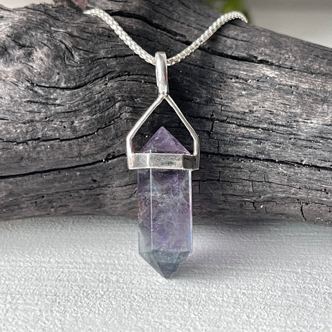 sterling silver fluorite stone crystal pendant