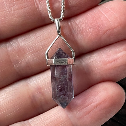 sterling silver fluorite stone crystal pendant