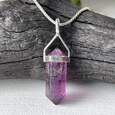 sterling silver fluorite stone crystal pendant