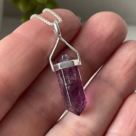 sterling silver fluorite stone crystal pendant