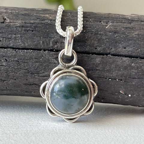 sterling silver moss agate simple charm pendant necklace