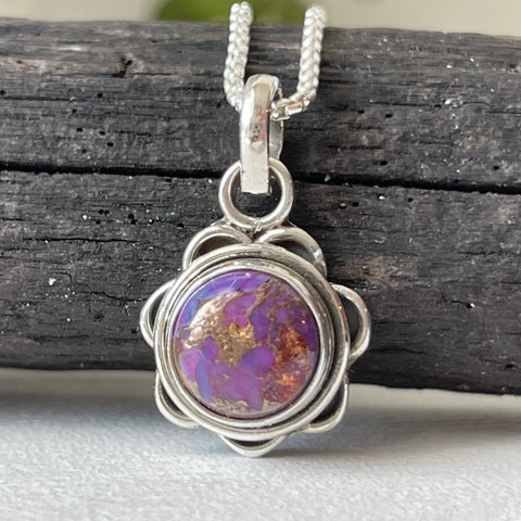 sterling silver purple copper turquoise simple charm pendant necklace