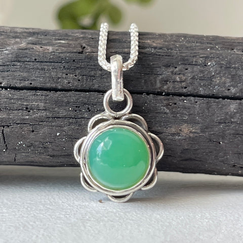 sterling silver chrysoprase crystal stone pendant necklace