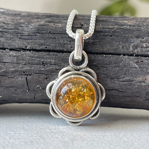 sterling silver amber gemstone crystal pendant