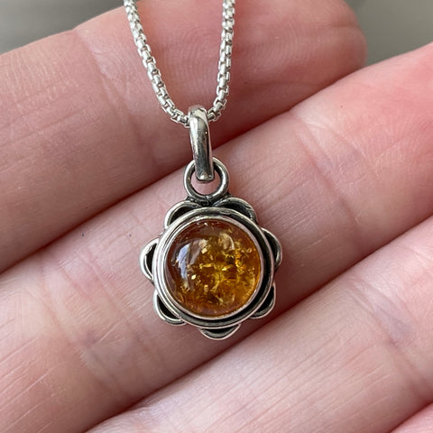 sterling silver amber gemstone crystal pendant