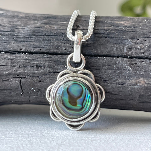 sterling silver abalone simple charm pendant necklace