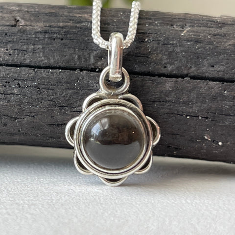 sterling silver smoky quartz simple charm pendant necklace