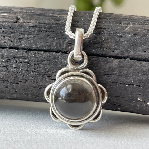 sterling silver smoky quartz simple charm pendant necklace