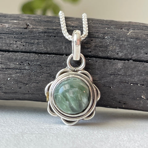 sterling silver seraphinite simple charm pendant necklace