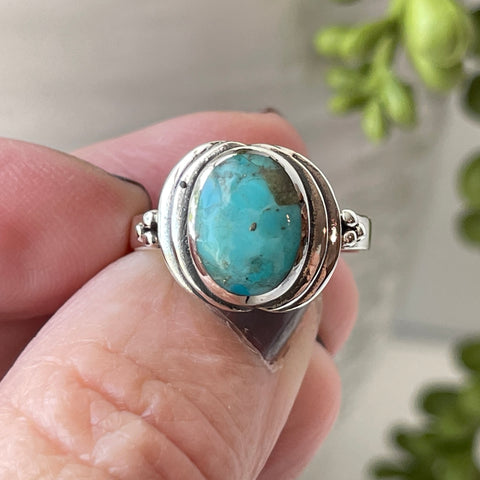 sterling silver turquoise stone crystal ring