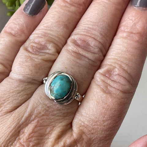 sterling silver turquoise stone crystal ring