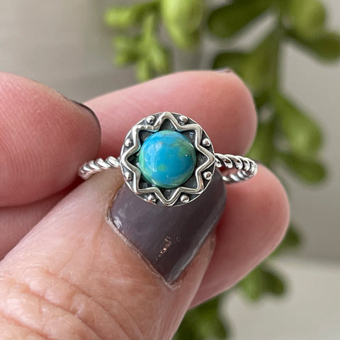 sterling silver turquoise stone crystal ring