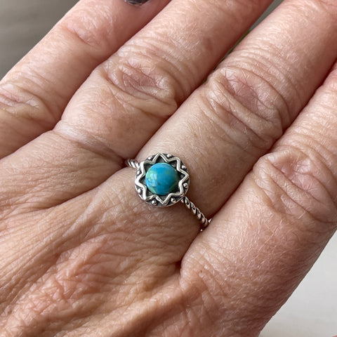 sterling silver turquoise stone crystal ring