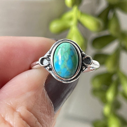 sterling silver turquoise stone crystal ring