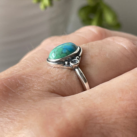 sterling silver turquoise stone crystal ring