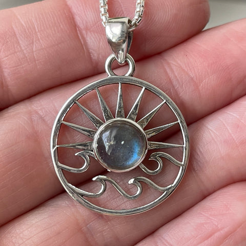 sterling silver labradorite crystal stone pendant necklace