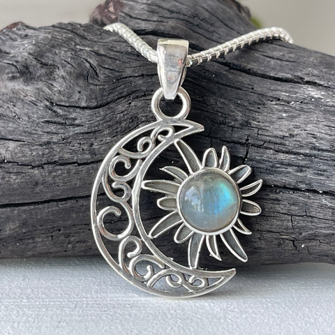 sterling silver labradorite stone crystal pendant necklace