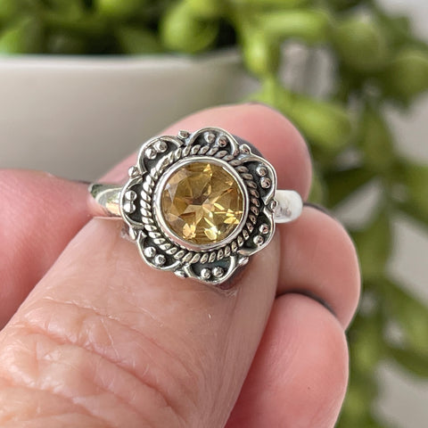 sterling silver citrine crystal stone flower ring