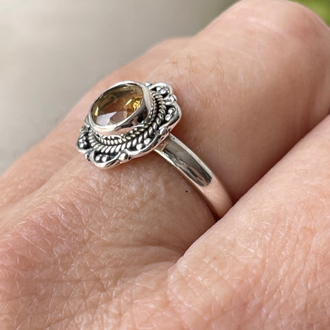 sterling silver citrine crystal stone flower ring