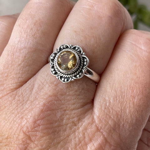 sterling silver citrine crystal stone flower ring