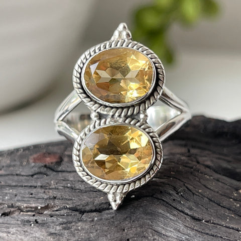 sterling silver citrine crystal stone flower ring