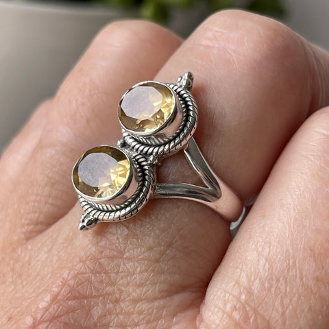 sterling silver citrine crystal stone flower ring