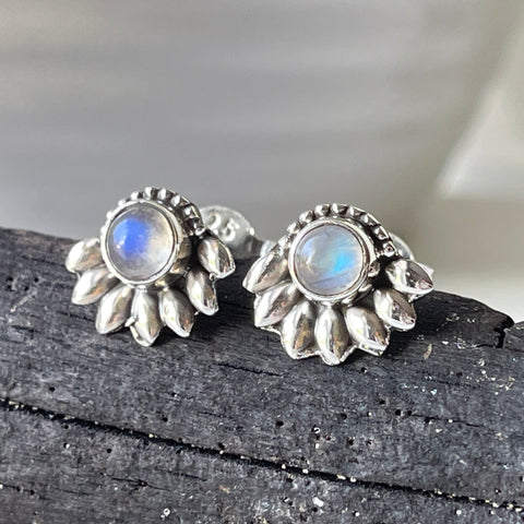 sterling silver rainbow moonstone stud post earrings