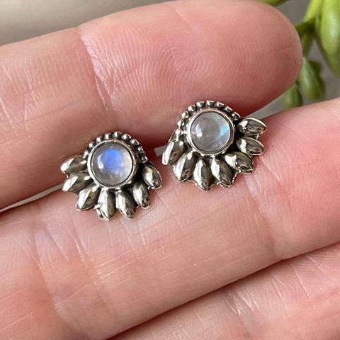 sterling silver rainbow moonstone stud post earrings