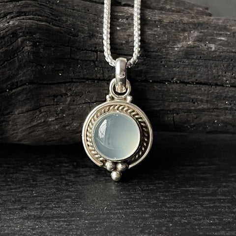 sterling silver chalcedony crystal stone pendant necklace