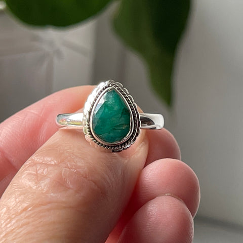 Emerald Sterling Silver Simple Faceted Ring