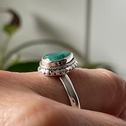 Emerald Sterling Silver Simple Faceted Ring