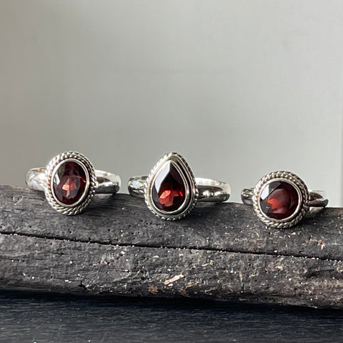 Garnet Sterling Silver Faceted Ring