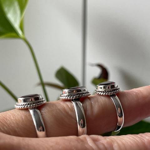 Garnet Sterling Silver Faceted Ring