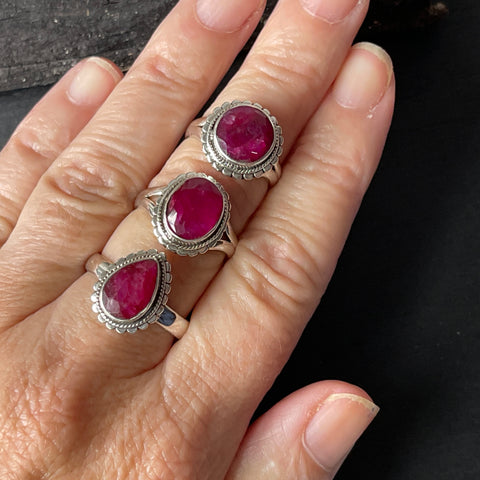 Ruby Faceted Sterling Silver Simple Ring