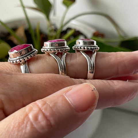 Ruby Faceted Sterling Silver Simple Ring