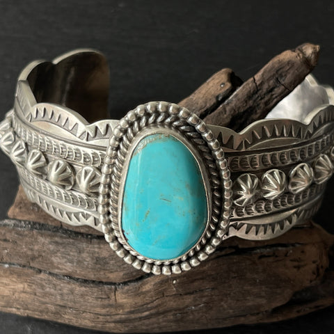 Ocean Kingman Turquoise Sterling Silver Cuff Bracelet By Wydell Billie