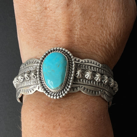 Ocean Kingman Turquoise Sterling Silver Cuff Bracelet By Wydell Billie