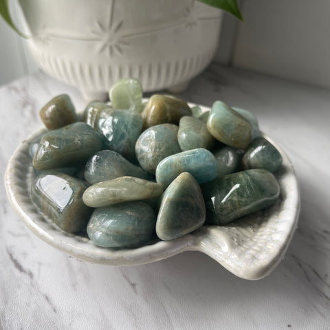 African aquamarine tumbled pocket healing crystal stone